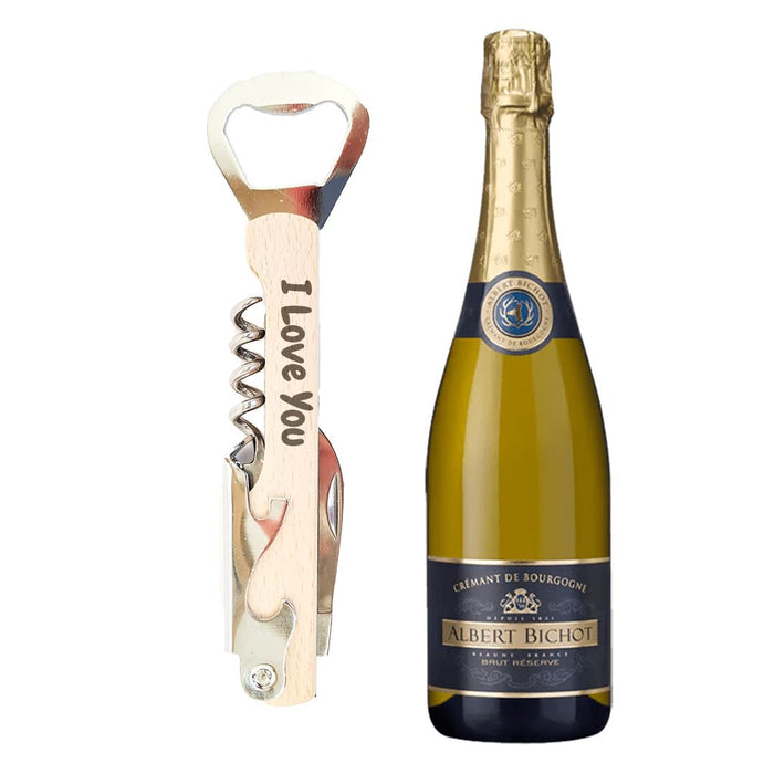 Cremant de Bourgogne + Corkscrew engraved I Love You