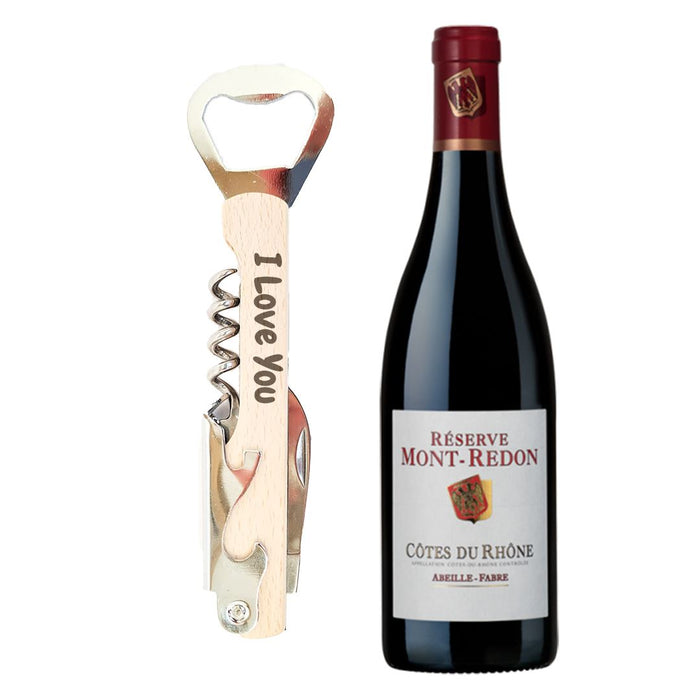 Côtes du Rhône + Corkscrew engraved I Love You