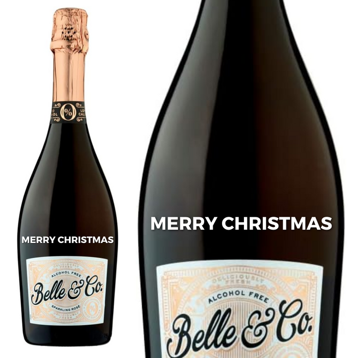 Belle 0% Sparkling Rosé Alcohol Free Cava personalised " Merry Christmas "