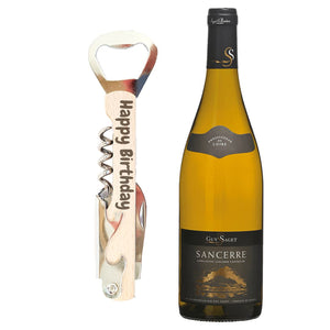 Guy Saget Sauvignon Blanc + Corkscrew engraved Happy Birthday