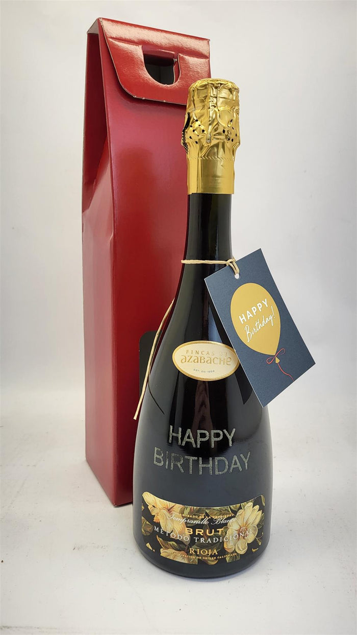 Azabache Tempranillo Blanco Sparkling Brut Happy Birthday Engraved Sparkling Wine gift